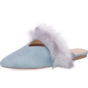 Joe's Angelique Fur and Plush Soft Suede Leather Pointed Mules in Blue NWT 11